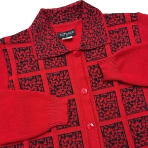 T-C Fashion ‎ Red Black Sparkle  Holiday Cardigan Sweater Women's Medium